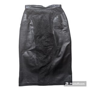 Vintage 1980s Winlit Black Leather Zipper Midi Pencil Wiggle Skirt 5/6 Fitted